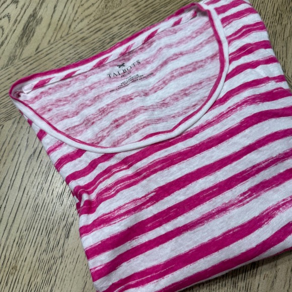 Talbots Petites XLP Pink White Striped Linen Cotton Blend 3/4 Sleeve Top - Picture 1 of 7